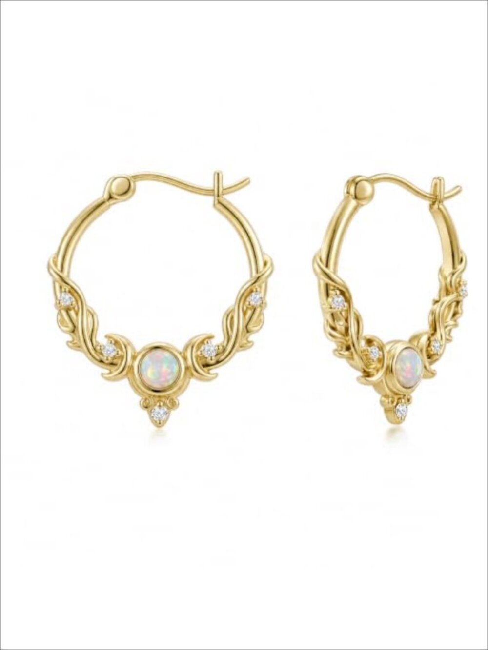14K Gold Plated Hoop Earrings Women 20mm Triple Moon Huggie